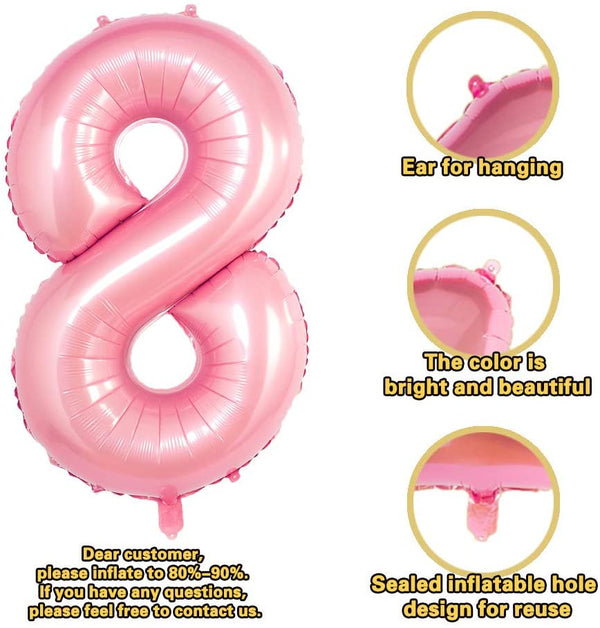 Pink Digit Foil Birthday Party Balloon Number 8