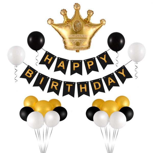 Black White And Gold Birthday Decorations Kit