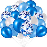 Metallic Blue And White Balloons &  Blue Confetti Balloon (With Ribbon)