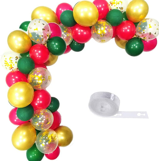 Green Red and Gold  Latex Metallic & Confetti Party Balloons