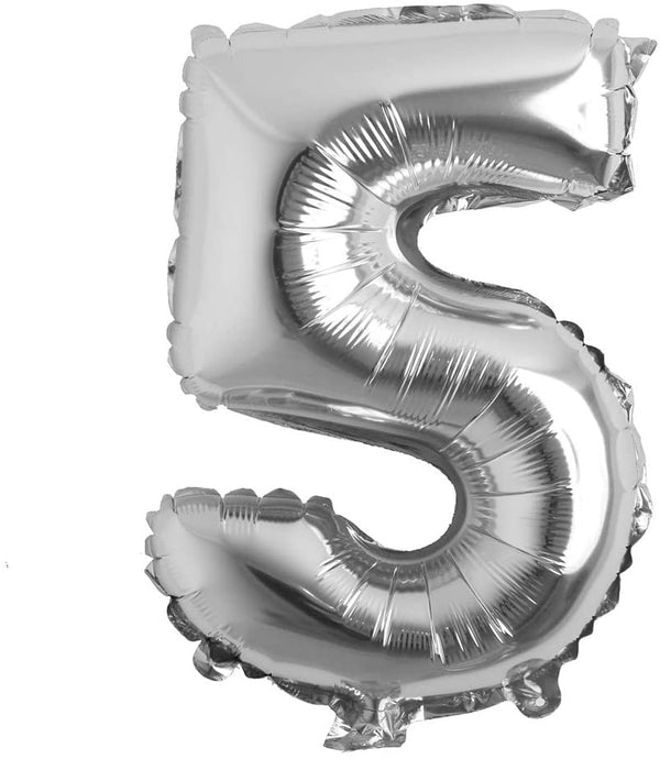 Silver Digit Foil Birthday Party Balloon Number 5