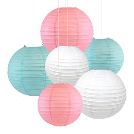 Blue ,White And Pink Paper Lanterns -12"Inch Great For Baby Shower Parties