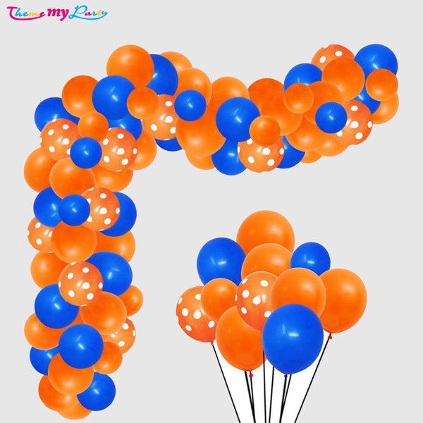 Space Party Balloon Arch Kit -Blue And Orange Latex Balloons & Orange Polka Balloons