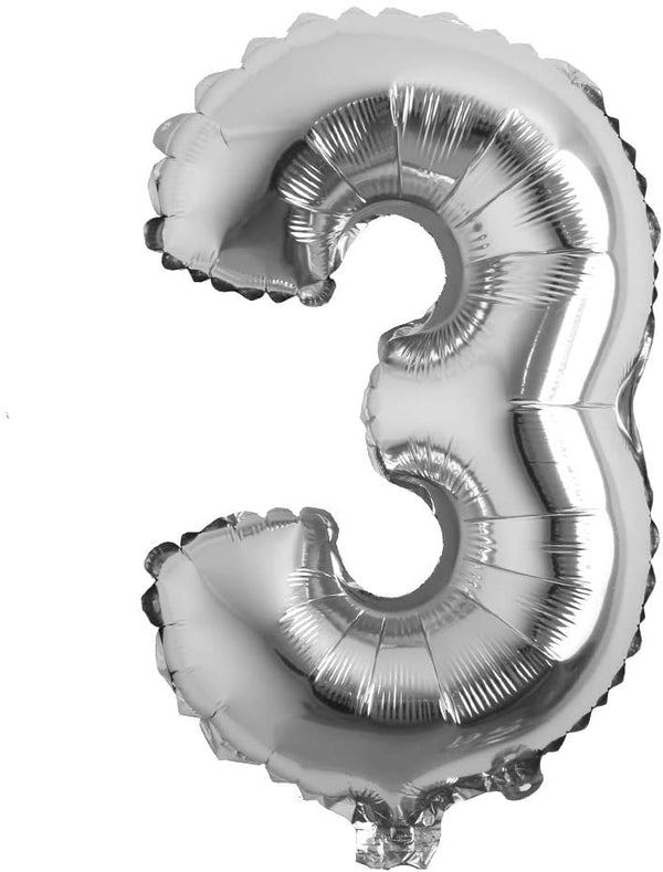 Silver Digit Foil Birthday Party Balloon Number 3