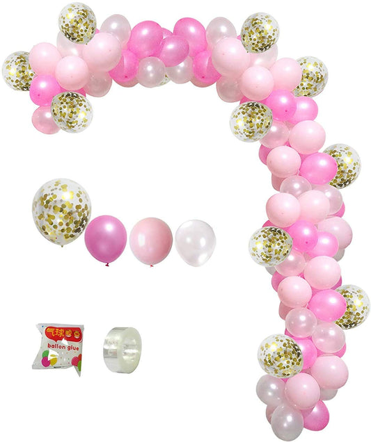 Pink Party Balloon Arch Kit with Latex  and Confetti Balloons