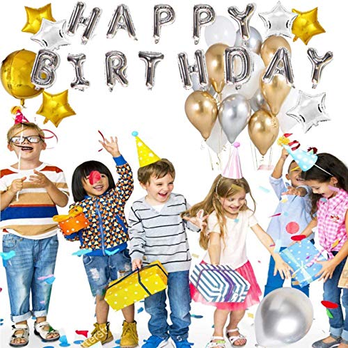Gold White Theme Birthday Party Decorations - 16 Inch Happy Birthday Banner Balloon Gold White Latex Balloons Bottle Balloon