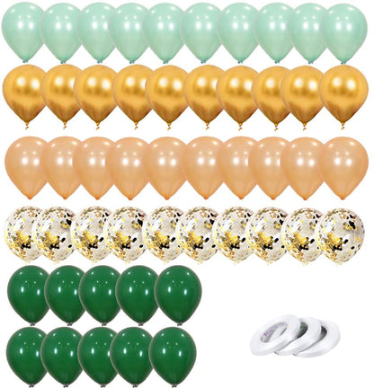 Metallic Balloons - Pastel Green, Dark Green ,Rose Gold ,Gold And Gold Confetti Latex Balloon For Birthday, Anniversary Parties.