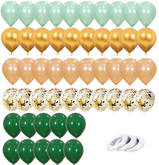 Metallic Balloons - Pastel Green, Dark Green ,Rose Gold ,Gold And Gold Confetti Latex Balloon For Birthday, Anniversary Parties.