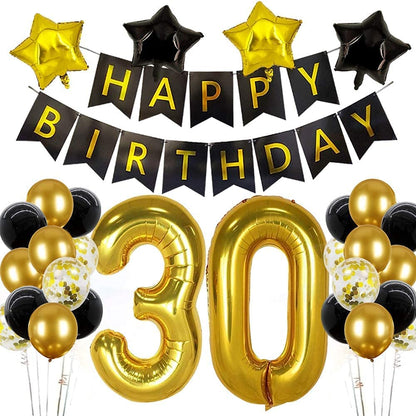 30th Birthday Party Supplies Balloons Black and Gold Decorations