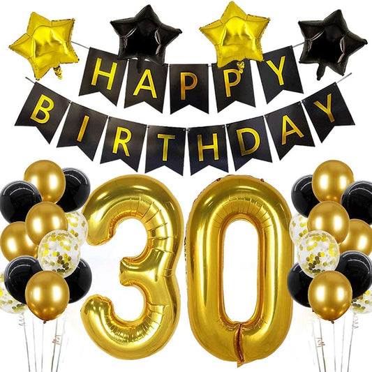 30th Birthday Party Supplies Balloons Black and Gold Decorations