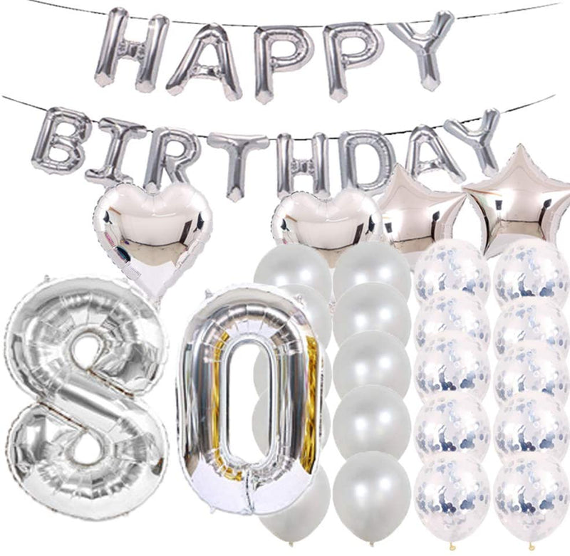 80Th Birthday Decorations Party Supplies (Silver)