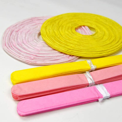 Pink And Yellow Tissue Paper Pom Poms And Paper Lanterns -Birthday Party Decorations