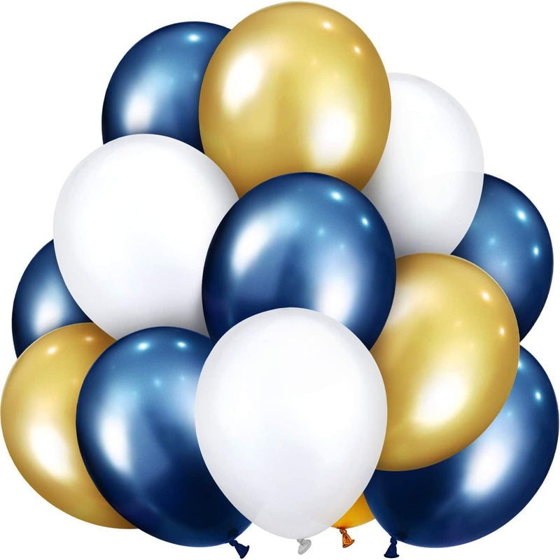 Metallic Balloons Dark Blue,White And Golden Latex For Birthday, Festival Party Decoration Boys Birthday