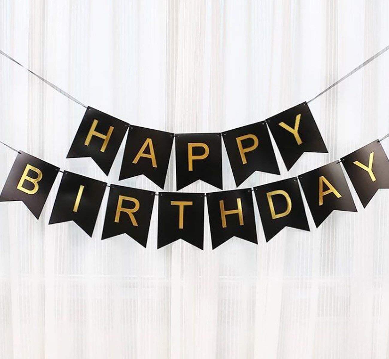 Black Gold Foiled Happy Birthday Bunting Banner Party Decor Home Decor For Home