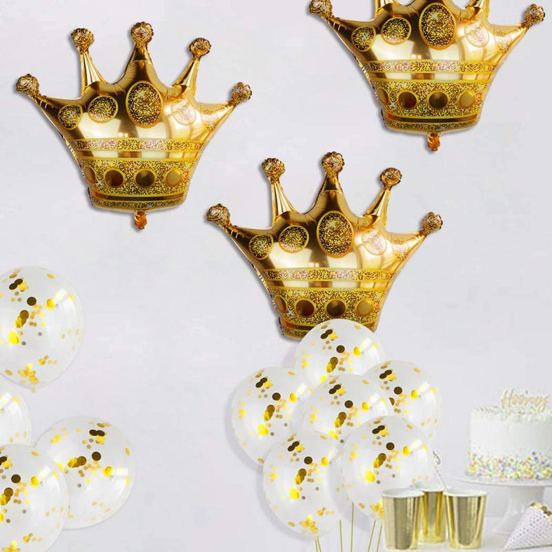 Crown Balloons & Gold Confetti Balloons For Birthday Party Decoration