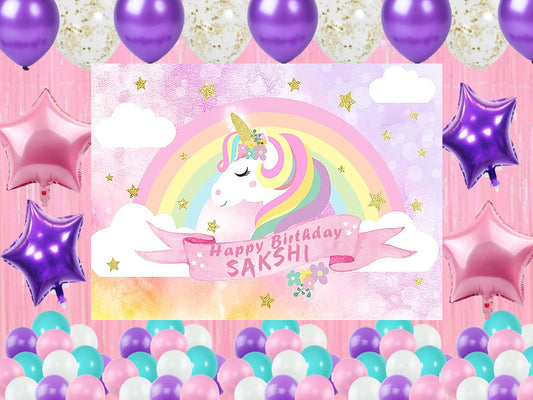 Unicorn Theme Birthday Party Decoration Kit with Backdrop & Balloons