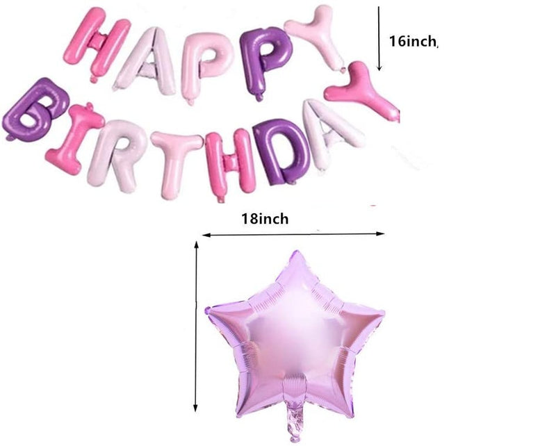 Girls Happy Birthday Balloon Banner Pink Purple – 16 Inch Self Inflating Happy Birthday Banners Balloons with 2 Pack 18in