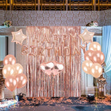 Birthday Party Decorations Kit Happy Birthday Balloons Banner, Heart & Star Foil Balloons, Latex Balloons and Confetti Balloons, Metallic Foil Fringe Curtains Photo Backdrop (Rose Gold)