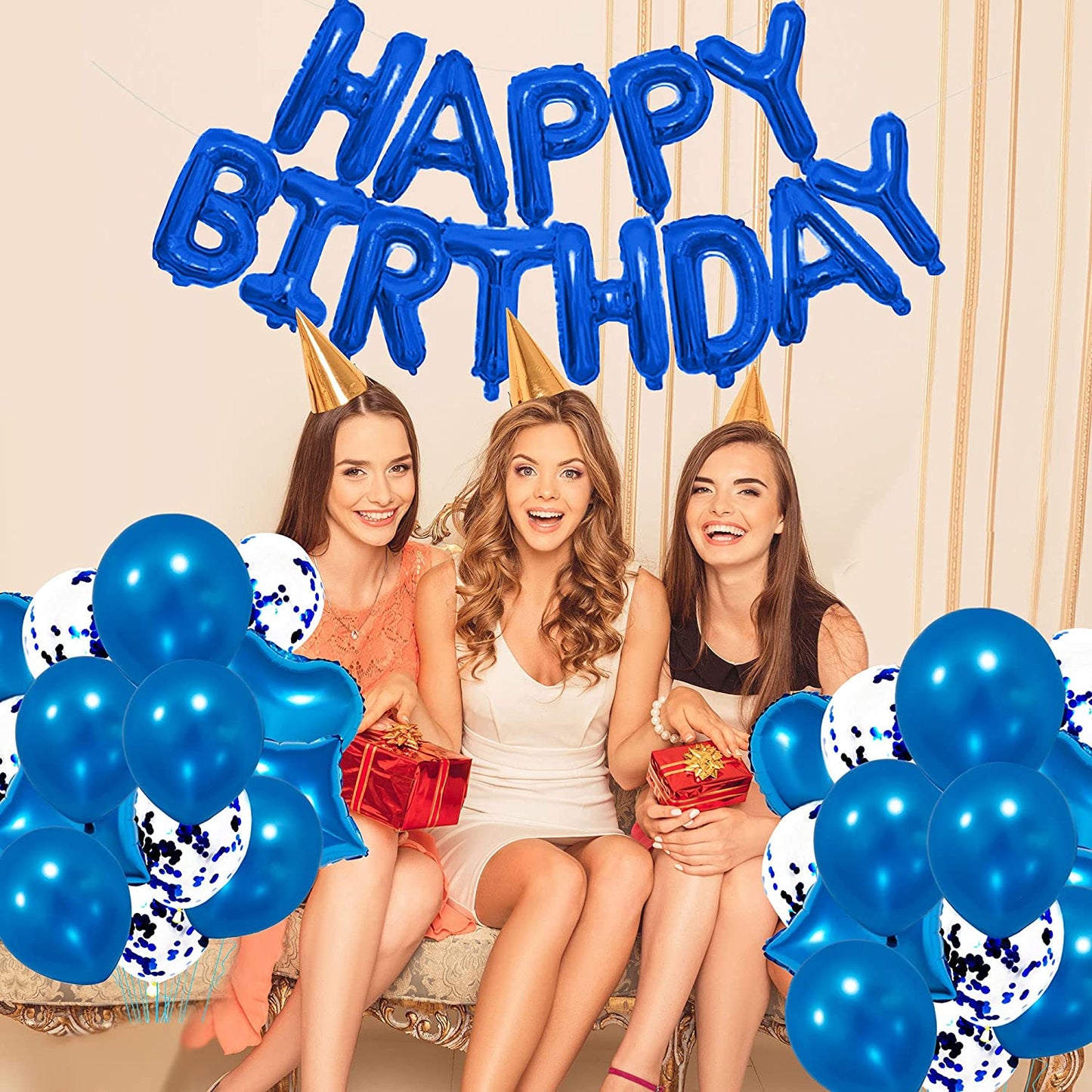 16 Inch Birthday Banner Balloon Letter Foil Party Decoration Bunting 18 Inch Star Heart Foil Latex Balloons Helium Confetti Balloons for Wedding Anniversaries blue