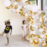 DIY Balloon Arch & Garland kit Gold Confetti & Silver & White Balloons for Bridal & Baby Shower, Wedding, Birthday, Graduation, Anniversary Party (Gold White)