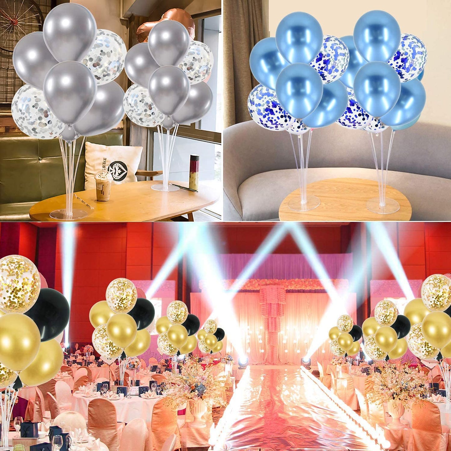 2 Set Table Centerpiece Balloons Stand Kit Include 16 Black Gold Latex Confetti Balloons for Birthday, Baby Shower, Wedding, Graduation, Anniversary Table Party Decorations. (Balloons)