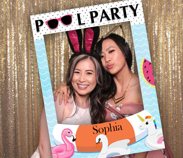 Pool Party Birthday Selfie Photo Booth Frame And Props