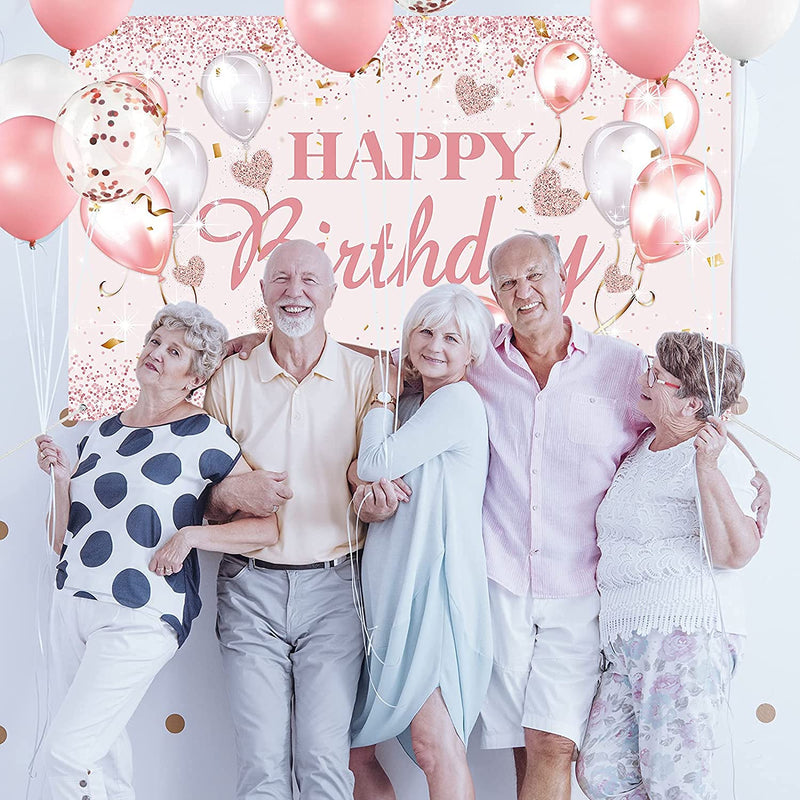 Happy Birthday Party Decorations Supplies Birthday Party Banner Balloons for Women and Girls Happy Birthday Backdrop Sweet 16 Photography Background Photo Booth (Happy Birthday)