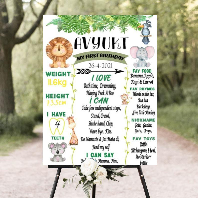 Jungle Theme Customized Chalkboard/Milestone Board for Kids Birthday Party