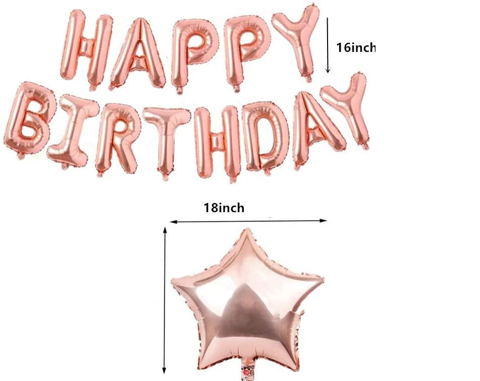 Rose Gold Happy Birthday Balloon Banners , Alphabet Balloons Banner for Women Girls Birthday Party Decoration Teen Girls