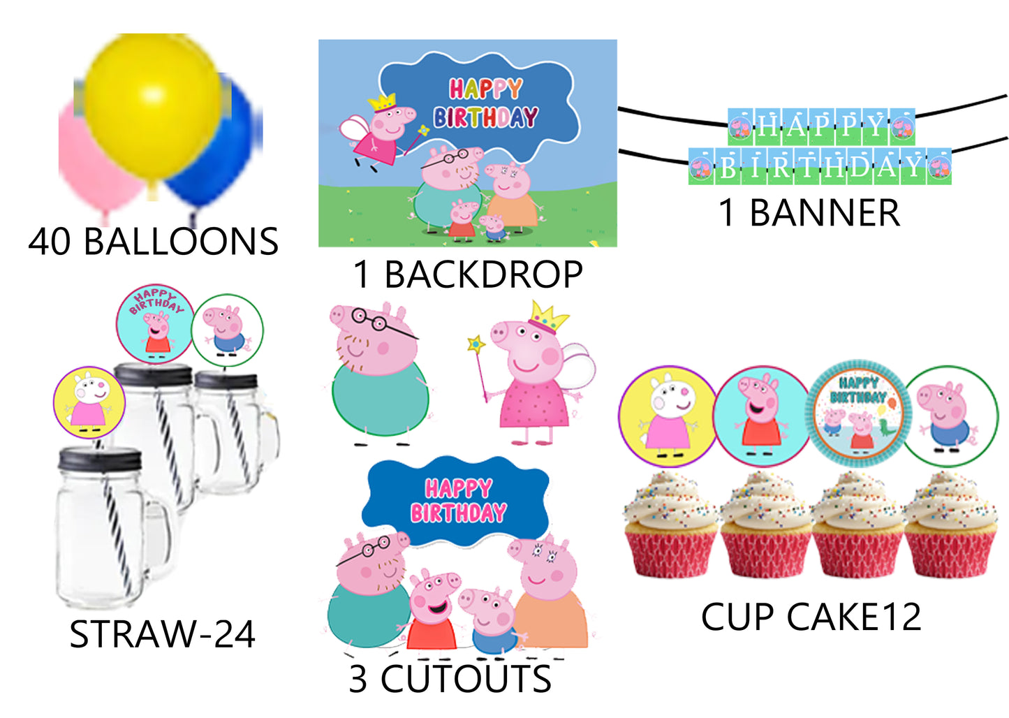 Peppa Pig Theme Birthday Party Combo Kit with Backdrop & Decorations