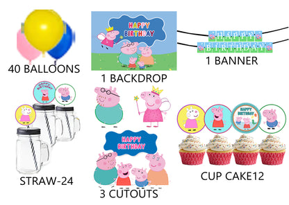 Peppa Pig Theme Birthday Party Combo Kit with Backdrop & Decorations