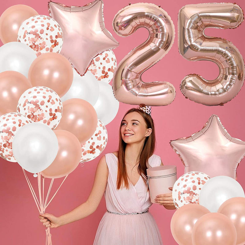 16 Inch Rose Gold Number 5 Balloon, Large Helium Balloon Birthday Party Decorations for Girls, Rose Gold Latex Balloons, 2 Year Party Supplies for Baby Shower Birthday Celebration