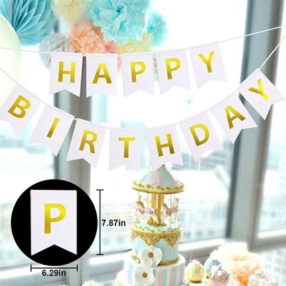 Gold White Balloon Garland, Happy Birthday Banner, Gold Latex Confetti Sequin Balloon for Birthday Party, Baby Shower, Wedding, Man Woman Wedding Anniversary