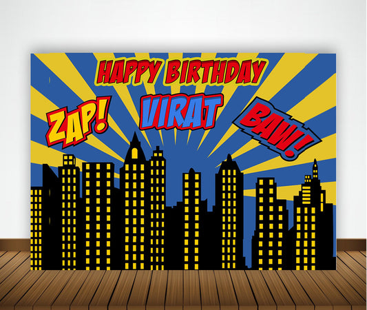 Super Hero Theme Birthday Party Backdrop 
