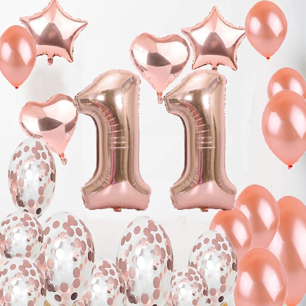 Sweet 11th Birthday Decorations Party Supplies,Rose Gold Number 11 Balloons,11th Foil Balloons Latex Balloon Decoration,Great 11th Birthday Gifts for Girls