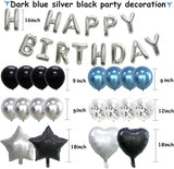 Navy Blue Black and Silver Party Decorations for Silver Happy Birthday Banner Love and Star Foil Balloon Dark Blue for Little King Baby Shower Decorations