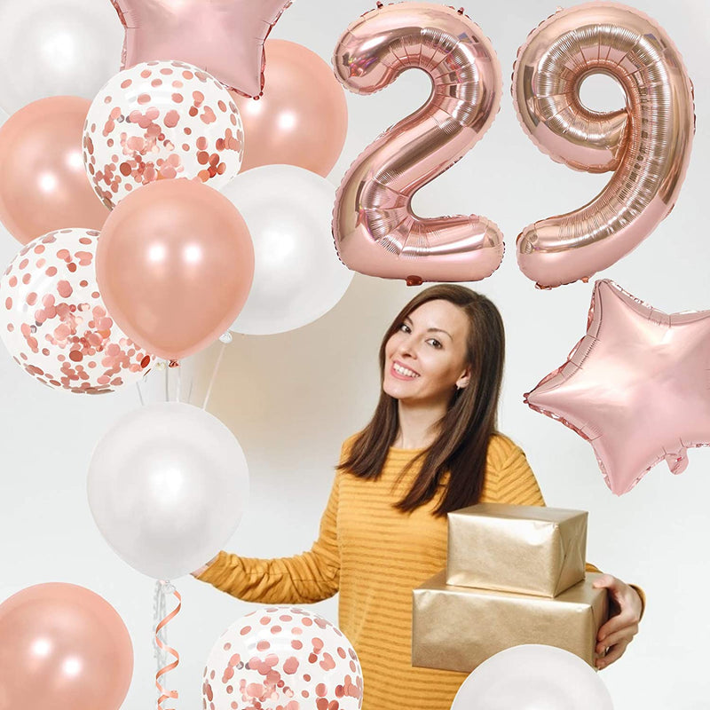 16 Inch Rose Gold Number 9 Balloon, Large Helium Balloon Birthday Party Decorations for Girls, Rose Gold Latex Balloons, 2 Year Party Supplies for Baby Shower Birthday Celebration