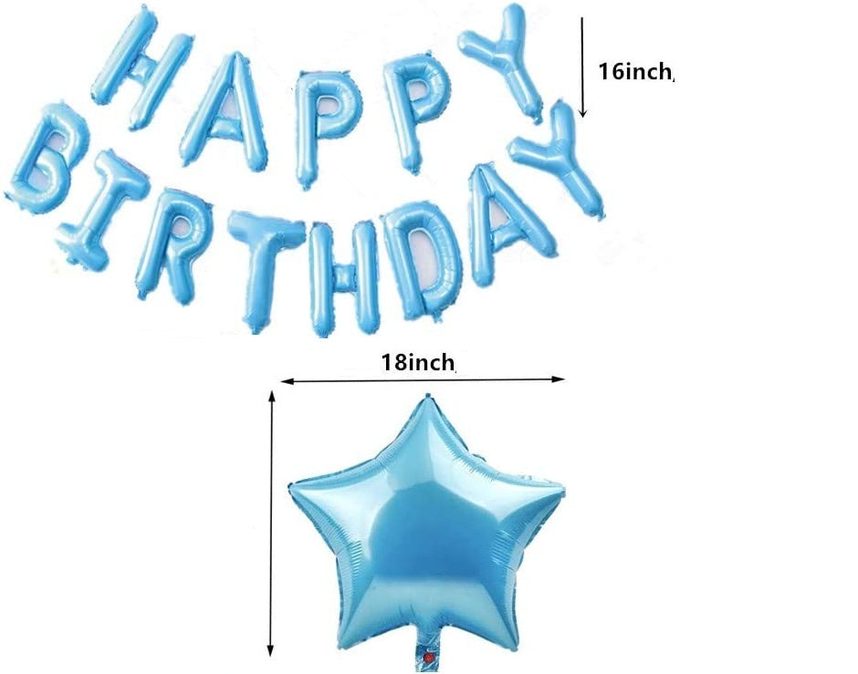 Baby Blue Happy Birthday Balloon Banners , Alphabet Balloons Banner for Boys Birthday Party Decoration Men Teen Boys
