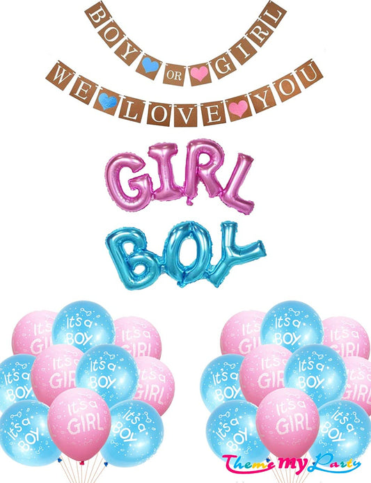 Boy Or Girl We Love You 23 pcs Baby Shower Decoration Combo for Banner and Metallic Blue, Pink Balloons