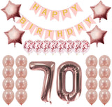 Rose Gold Sweet Party Supplies - Sweet Gifts for Girls - Birthday Party Decorations - Happy Birthday Banner, Number and Confetti Balloons (70th Birthday)