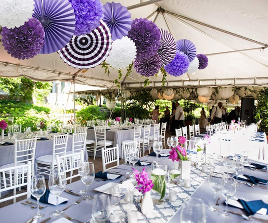 Purple Hanging Paper Party Decorations,-Round Paper Fans Set Paper Pom Poms Flowers For Birthday/ Wedding /Baby Shower