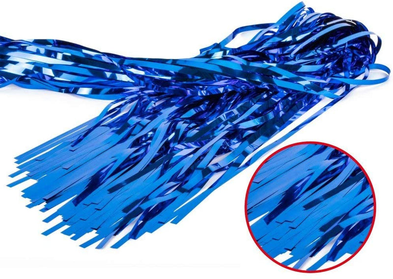 Blue Silver Metallic Tinsel Foil Fringe Curtains Party Decorations