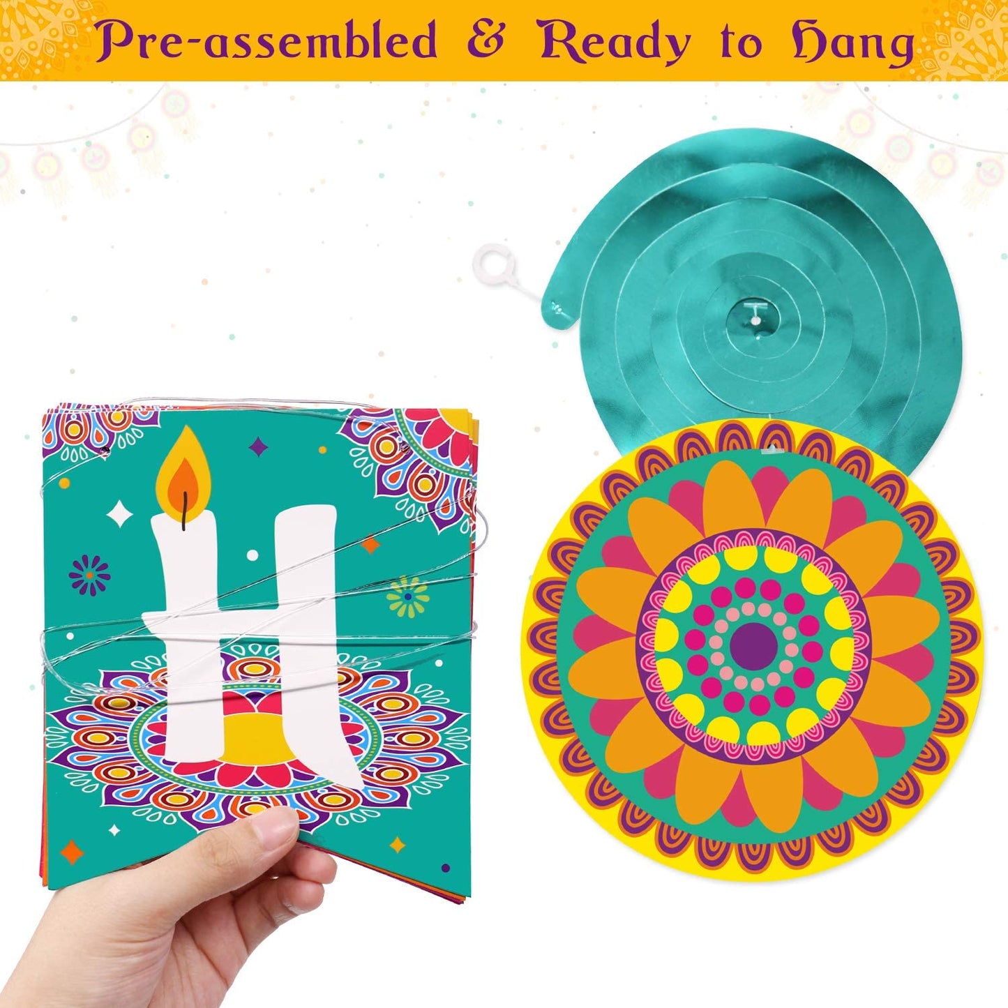 Diwali Decorations Kit Banner and Hanging Swirls