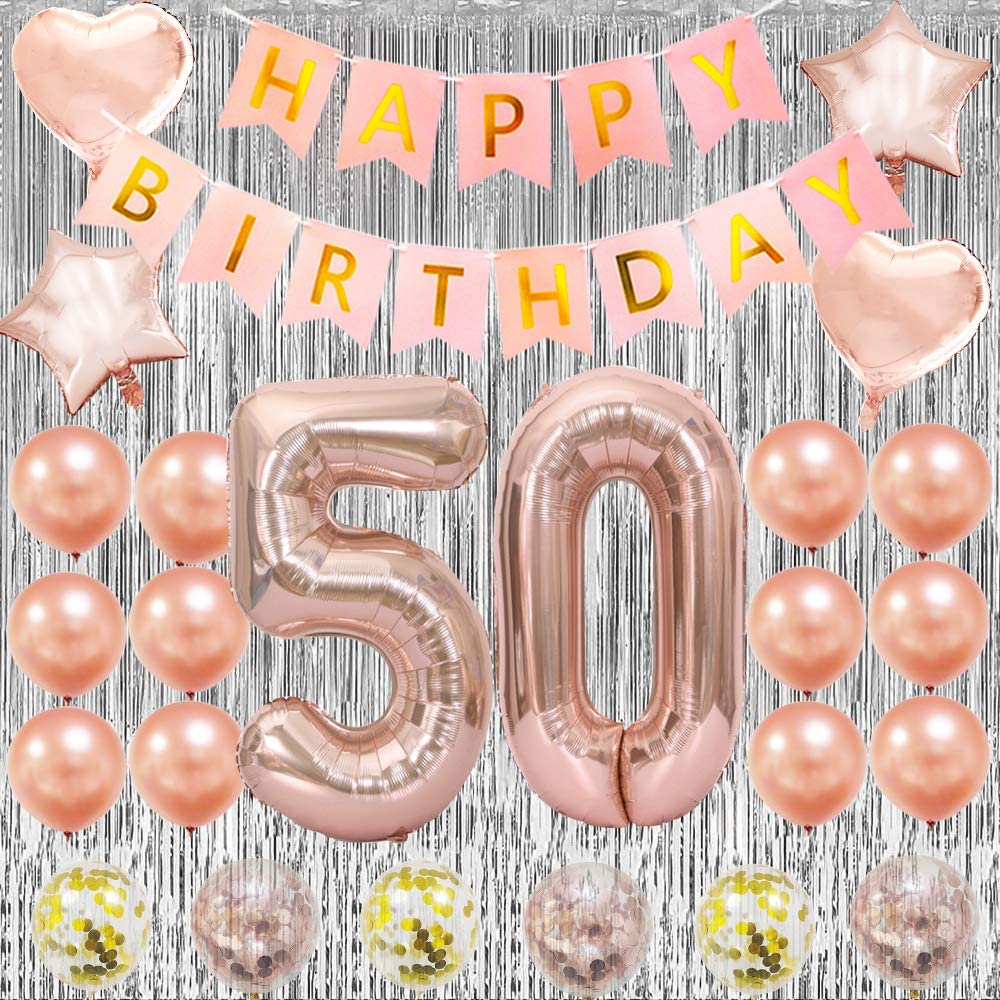 50th Rose Gold Birthday Party Decoration Kit