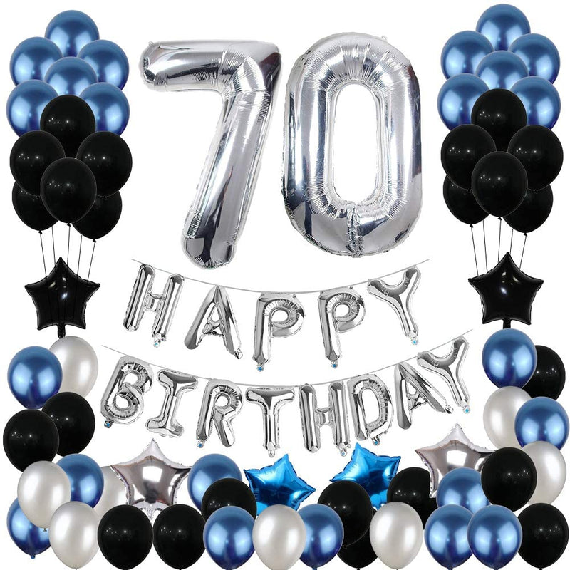 70th Birthday Blue, Black and Silver Decorations Kit