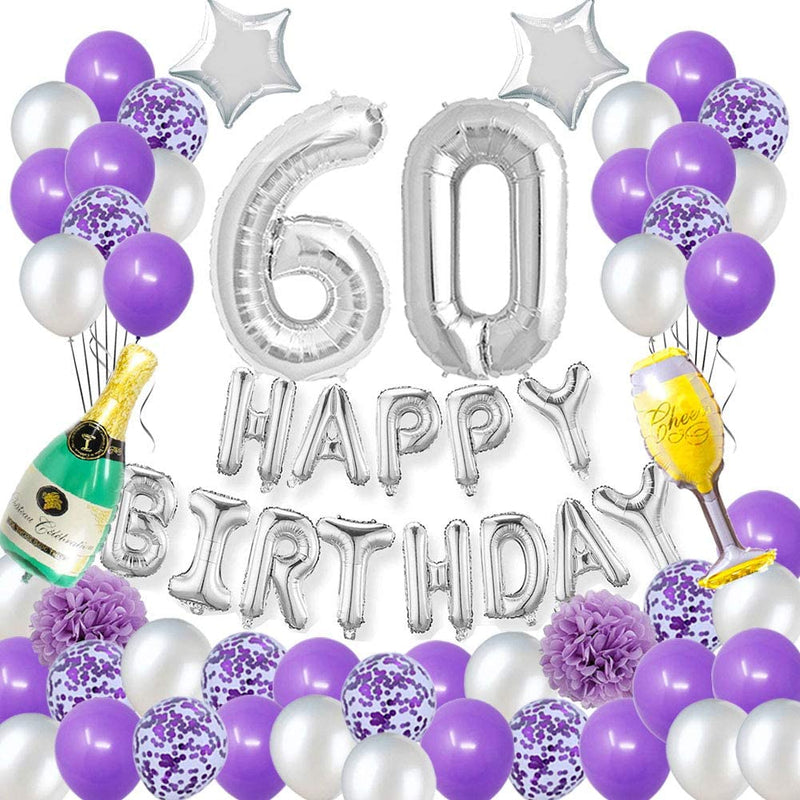 60th Birthday Party Decorations Pack-Purple Silver
