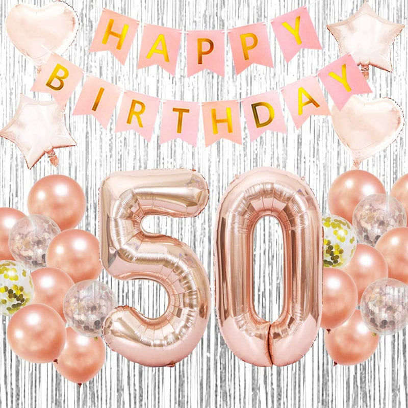 50th Rose Gold Birthday Party Decoration Kit