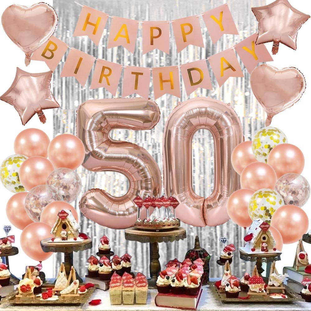 50th Rose Gold Birthday Party Decoration Kit
