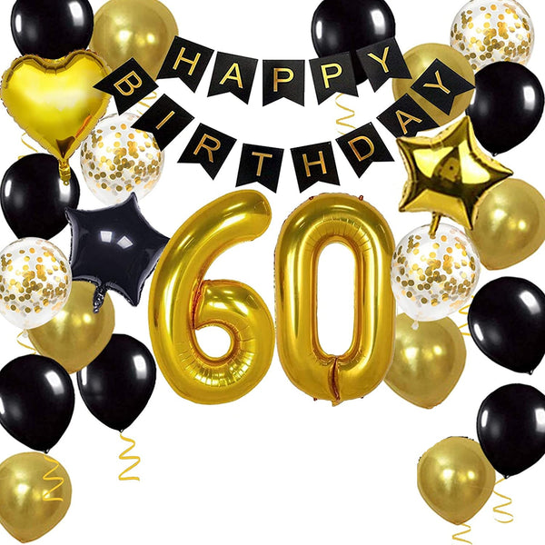 60th Birthday Party Black and Gold Decorations Kit