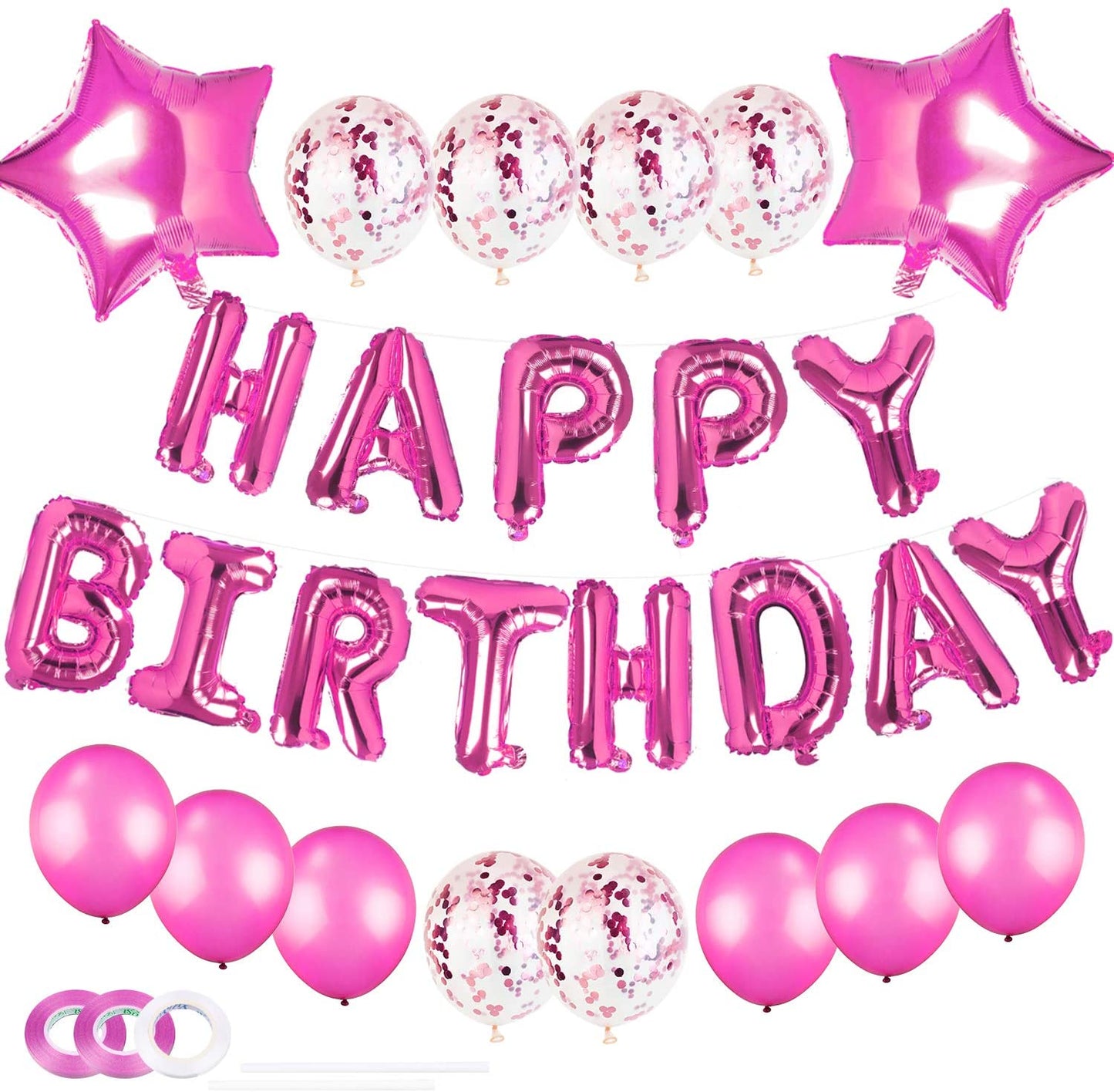 Decoration Set Pink-Happy Birthday Balloons Decorations Set Letter Balloons,Confetti Balloons And Giant Star Balloons